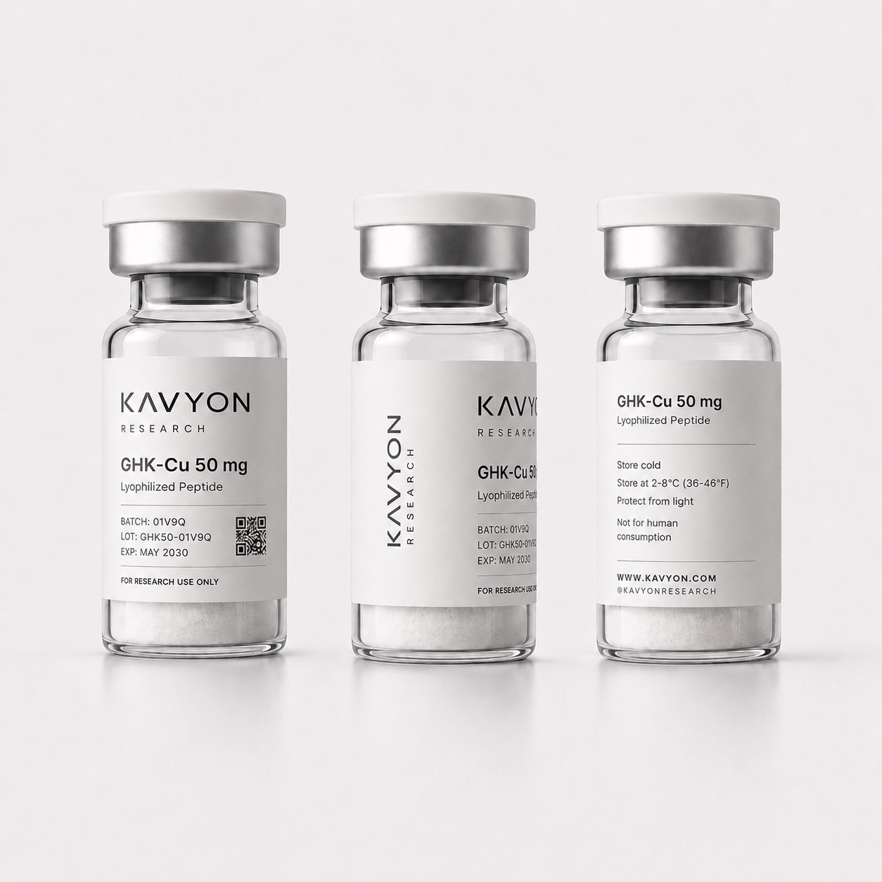 GHK-Cu 50 mg — same vial shown from three angles