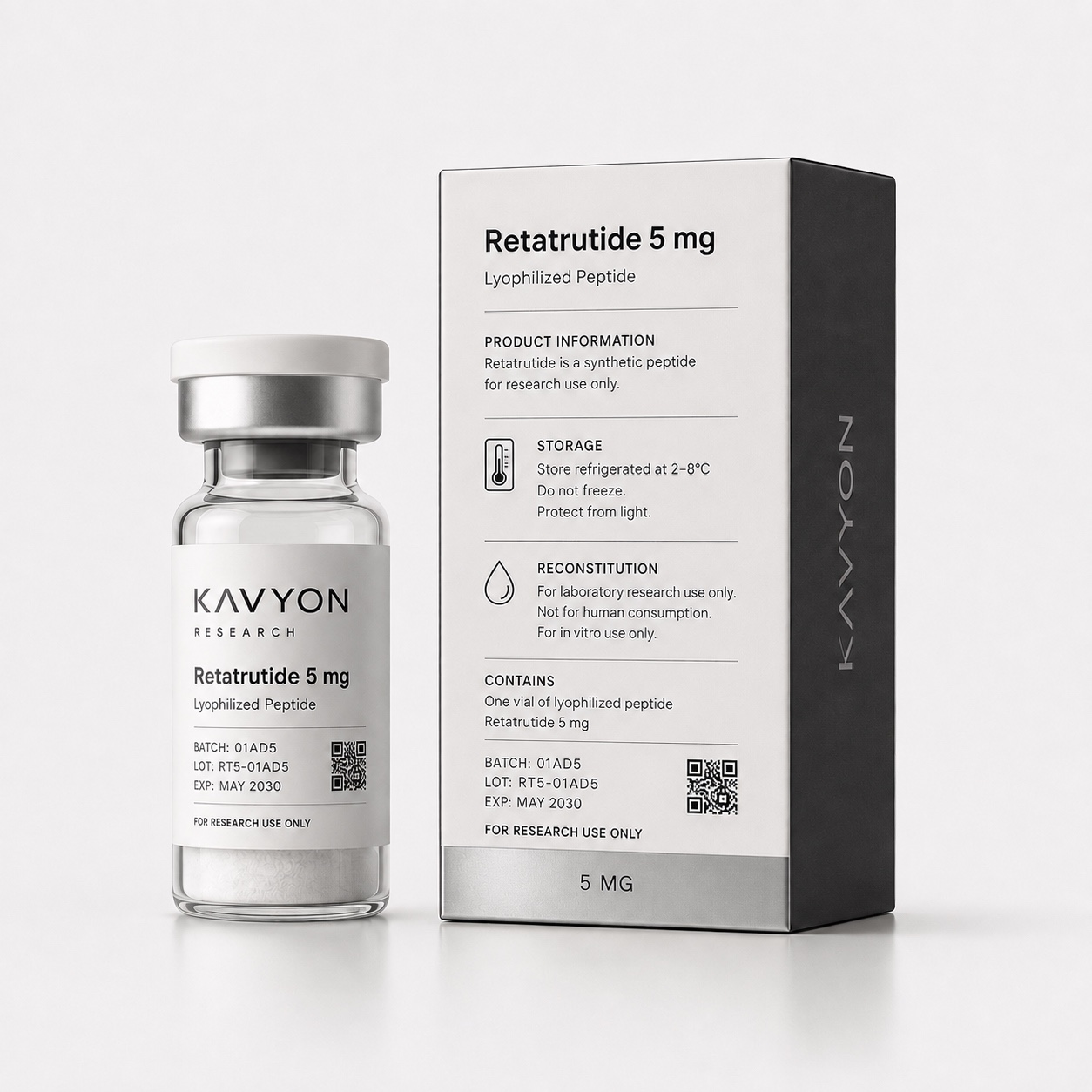 Retatrutide 5 mg — vial and back of box